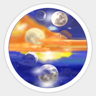 Many Moons Circle (White Background) Sticker